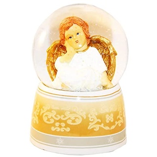 20039 Schneekugel Engel beige/weiß mit Spieluhr 140mm hoch Schüttelkugel Angel Nostalgie Gold