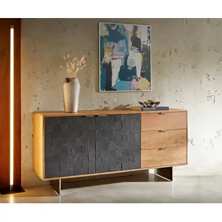 Sideboard Teele 147 cm Akazie Natur Schiefer 2 Türen 3 Schubfächer Fuß schwebend Edelstahl