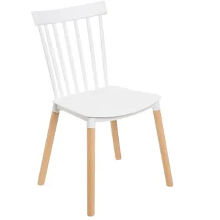 Set mit 4 Stühlen aus PP und Holz in Weiß und Natur