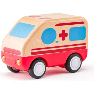 Woody Holz Krankenwagen Spielzeug mit Licht und Sound - 11 cm