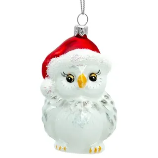 SIKORA Eule mit Weihnachtsmütze besondere Weihnachtskugel Glas Christbaumschmuck Deko Figur Weihnachten Anhänger Ornament - Meisterstücke - BS710, Variante:weiß