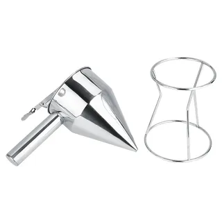 Rankomu Edelstahl-Teigportionierer & Backtrichter mit Ständer, 600ml Pancake Portionierer für Küche, Bäckerei, Desserts | Lebensmittelechter Feder-Mechanismus (Silber) | Inkl. Trichter Halterung