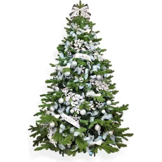Künstlicher Weihnachtsbaum 240 cm, HIMMELSSILBER, mit 131-teiligem Weihnachtsbaumschmuck, inkl. Metallständer und Aufbewahrungsbox - Grün, Weiß, Blau, Silber