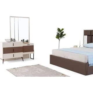Frisiertisch Schminktisch Schminkkommode Spiegel Holz Beige Konsole
