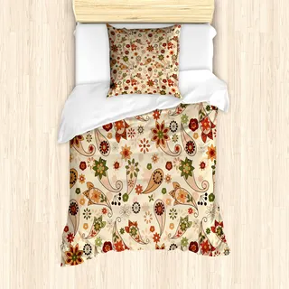 ABAKUHAUS Paisley Mantele, Frühling Motiv Paisley, Milbensicher Allergiker geeignet mit Kissenbezügen, 135 cm x 200 cm - 80 x 80 cm, Mehrfarbig