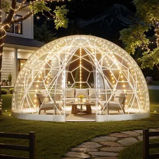 Gartenkuppel 3,6 x 2,2 m - Transparentes Blasenzelt für 4-7 Personen - Geodätisches Kuppelgewächshaus mit Fenster - Großes PVC-Zelt für Hinterhof, Terrasse, Camping, Party, Hochzeit - Weiß, Transparent