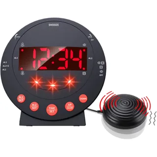 Yunseity Extra Lauter Vibrationswecker mit 110 DB Bettschüttler-Wecker mit Rotem Alarmlicht Digitaluhr mit Großem Display für Schwerschläfer Gehörlose und Schwerhörige