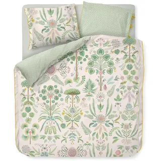Pip Studio Bettwäsche Bamboleo Cremefarben Perkal Blumen Blätter Wurzeln Baum Farne Tropisch Grün, Größe:135 cm x 200 cm