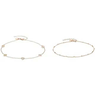 Liebeskind Damen-Fußkette Edelstahl One Size Rosé 32016803 & filigranes Anklet mit Logoanhänger aus Edelstahl IP Roségold LJ-0590-A-27