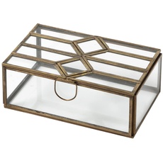 CHEHOMA - Kleine Glasbox mit Deckel und Rauten-Design - Vintage-Stil - Glas und Eisen - als Schmuckkästchen oder nützliches Deko-Objekt - Filigrane Verarbeitung - 7 x 11,5 x 18,5 cm