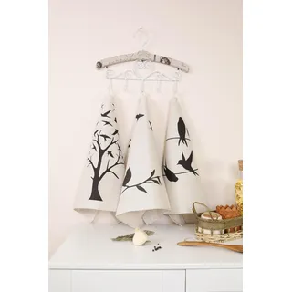 textile idea - Set mit 3 Geschirrtücher Halbleinen 46x60 cm, Küchentücher, Kleine Handtücher 60% Leinen, 40% Baumwolle, Handtuch mit Aufhänger - Schwalben, 3 STK.