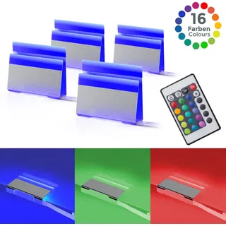 B.K.Licht LED Dekolicht LED-Board 4 Stk. Farbwechsler LED Clips, RGB, Glasboden-Beleuchtung, Glaskantenlichter, Leuchten, chromfarben
