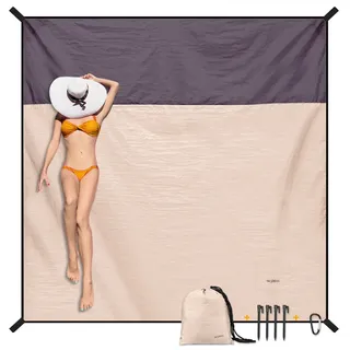 CASEBOT Stranddecke Sandfrei super groß 210x200 cm, Picknickdecke Sanddicht Wasserdicht, Leicht Weiches Bequemes Langlebiges Material, breite Streifen, Strandmatte, Strandtuch, (Champagner Gold)