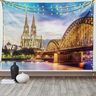 ABAKUHAUS europäisch Wandteppich, Alte Brücke und Rhein, Wohnzimmer Schlafzimmer Wandtuch Seidiges Satin Wandteppich, 150 x 100 cm, Mehrfarbig