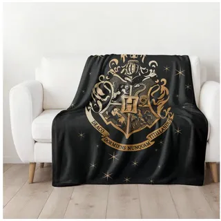 MTOnlinehandel Harry Potter 150x200 cm ☆ Coral Fleece-Decke Hogwarts Wappen Fanartikel Kuscheldecke für Kinder und Erwachsene ☆ schwarz