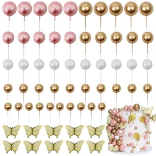 LARDUX 60 PCS Tortendeko Kugel - Schmetterling Kuchen Dekorationen DIY Mini Ballon Cupcake Einsatz für Geburtstag Party Baby Dusche Hochzeit - Roségold