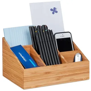 Relaxdays Schreibtisch Organizer Bambus, Natur