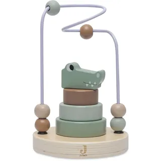 Jollein Aktivitätsspirale aus Holz - Croco - Motorikschleife - Stapelturm - Ab 1 Jahr - 4 Teilen, 6 Perlen - 100% FSC Zertifiziert - Krokodil