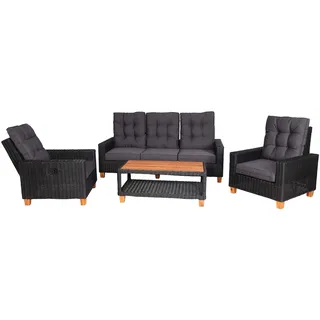 Mendler Gartengarnitur HWC-G28, Sitzgruppe Lounge-Set, Akazie Holz halbrundes Rattan verstellbar MVG ~ anthrazit, Kissen grau