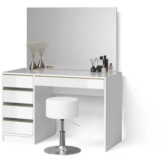 Livinity® Schminktisch Imola Weiß/Gold 120 cm mit Hocker , Weiß, Goldfarben , Holzwerkstoff , 5 Fächer , 5 Schubladen , Rechteckig , 120x75x55 cm , Schlafzimmer, Schminktische