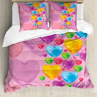 ABAKUHAUS Prinzessin Bettbezug, Liebe Romantische Herzen, Milbensicher Allergiker geeignet mit Kissenbezügen, 200 cm x 200 cm - 80 x 80 cm, Mehrfarbig