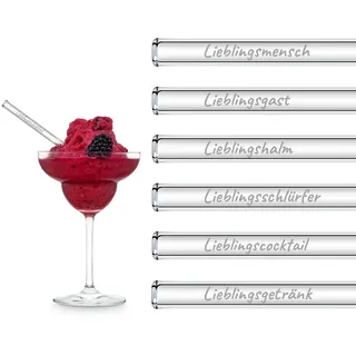 Lieblingsmensch Geschenk Glasstrohhalme Lieblings-Sprüche | 6x 15cm Glas Strohhalme Geschenkset mit Gravur Spruch | Cocktail Set Mitbringsel