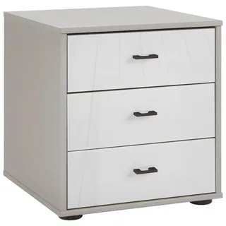 Novel Nachtkästchen , Grau, Weiß , Glas, Holzwerkstoff , 3 Schublade(n) Schubladen , 60x64x43 cm , Typenauswahl , Schlafzimmer, Nachtkästchen