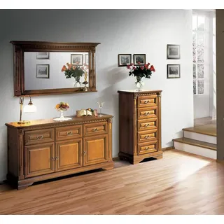 Sideboard mit Spiegel Klassisches Kommode Stilvoller Möbel Wohnzimmer Set 3tlg - Braun