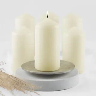HOFER STUMPENKERZEN SET 60 x 120 mm – elfenbein, creme, champagner | besonders lange Brenndauer ca. 39 Std. | dicke Stumpen Kerzen | Großpackung | 6er Kerzen Set
