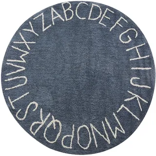 BELIANI Teppich Dunkelblau Baumwolle Rund ø120 cm mit Alphabet Buchstaben Kurzhaar Kurzflor Modernes Design Kinderteppich für Fußbodenheizung Geeignet - Blau, Weiß