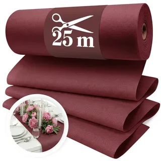 Vlies Tischläufer Bordeaux [30cm x 25m] - Einweg Tischband als edle Tischläufer Tischdeko für Hochzeit, Kommunion, Taufe, Geburtstag, Weihnachten und Biertisch Feste