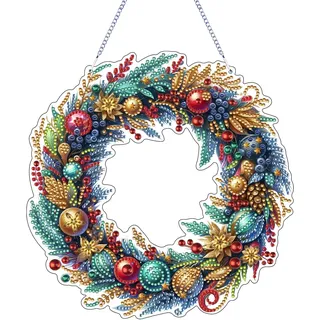 Hekasvm Diamond Painting Anhänger Weihnachtskranz, Diamond Painting Fensterdeko Hängend Fensterbilder Weihnachten, Diamond Paintings für Kinder Fenster Wand Eingang Decor (B)