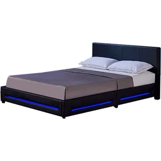 Home Deluxe - LED Bett Asteroid - Schwarz, 160 x 200 cm - Inkl. Matratze und Lattenrost I Polsterbett Design Bett inkl. Beleuchtung - Schwarz