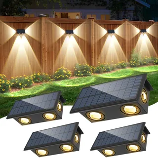 NATPOW Solar Wandleuchte Aussen,4 Stück Solarlampen für Außen Wand, Auto ON/OFF Zaunleuchte LED, IP65 Wasserdicht Warmweiß Zaun Beleuchtung Solar für Hinterhof Veranda Deck Patio Geländer