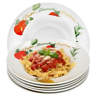 Van Well Milano Pastateller 6er-Set Ø 27 cm – Porzellan Pasta Teller im Milano-Stil – Tiefe Teller für Pasta, Bowls & als Suppenteller – Service & Geschirrset 6 Personen – Robustes Porzellan-Geschirr