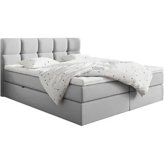 Livetastic Boxbett , Hellgrau , Textil , H3 , 200x220 cm , Bettkasten, gepolstertes Kopfteil, Topper durchgehend , Holzmöbel, Holzbetten, Boxspringbetten Holz