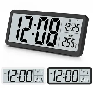 Venchin Digitale Wanduhr Batteriebetrieben: Modern Wanduhr mit Temperaturanzeige, 12/24HR, 20cm Digital Wanduhren Klein für Wohnzimmer, Kinderzimmer, Digital Wall Clock - Schwarz