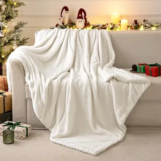 MIULEE Kuscheldecke Flauschig Decke Fleecedecke Wohndecken warm Sherpa Sofaüberwurf Decke Flauschig Überwurf Mikrofaser Tagesdecke Für Bett Sofa Schlafzimmer Büro 130x150 cm Weiß