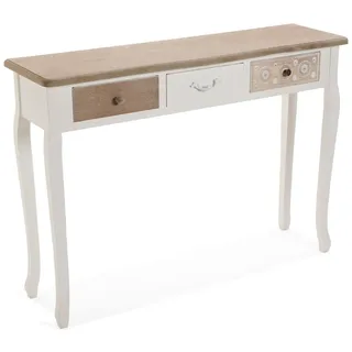 Versa Boedo Schmales Möbelstück für den Eingangsbereich oder Flur, Moderner Konsolentisch, mit 3 Schubladen, Maßnahmen (H x L x B) 78,5 x 30 x 109 cm, Holz, Farbe: Braun und weiß