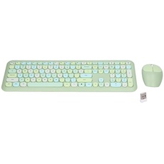 ASHATA Kabellose Tastatur und Maus, 2,4 G Retro-Kompakt-Tastatur und -Maus-Set, Retro-Schreibmaschinen-Stil, 110 Tasten Ergonomische Tastatur 1200 DPI Optische Maus, Für Computer, PC(Grün)