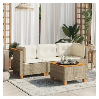 vidaXL Gartensofa mit Kissen 3-Sitzer Beige Poly Rattan