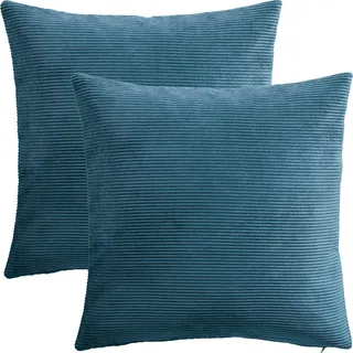 Erwin Müller Kissenhülle Glasgow 2er-Pack Cord Petrol Größe 60x60 cm