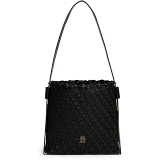 Schultertasche TOMMY HILFIGER "TH BRAIDED SHOULDER BAG", Damen, Gr. B/H/T: 29cm x 24cm x 4cm, schwarz, Lederimitat, Taschen Schultertasche, Damen Tragetasche, Umhängetasche, Abendtasche mit TH-Logo