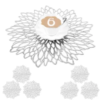 Mangata Silber platzsets und untersetzer Rund, Silber Tischsets Rund für Weihnachten, Bankett, Geburtstag, Hochzeit, (6-er Set), Abwischbar, 38 cm