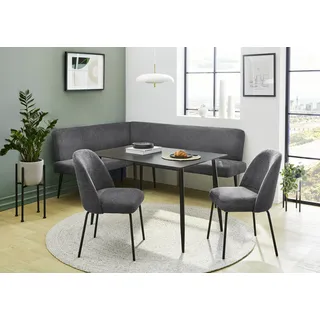 Eckbankgruppe OTTO HOME "Melvin (Set, 4-tlg. Tisch, Bank und 2 Stühle), Taschenfederkern", tisch schwarz, bank anthrazit, stühle anthrazit, langer Schenkel rechts, Sitzmöbel-Sets, Eckbankgruppe, Tisch (120x75cm) schwarz, Bank und Stühle anthrazit oder beige