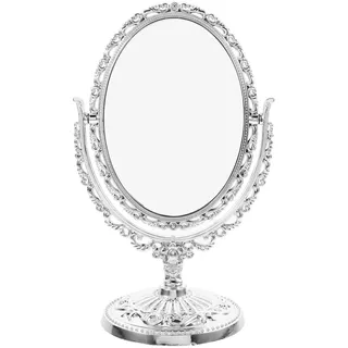 Alipis Vintage Schminktisch Spiegel Oval Doppelseitig Drehbar Kleiner Kosmetikspiegel Mit Stabilem Stand Für Schlafzimmer Badezimmer 7.87X4.92X3.66In Silber