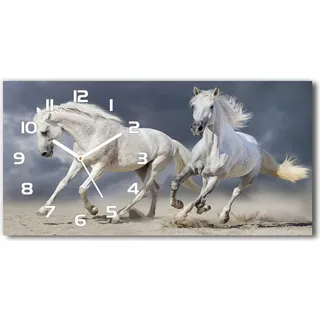 Wanduhr aus Glas – 60x30 cm - Glasbild - Glasuhr - Gehärtetes Glas - weisse-zeiger - Weiße Pferde Strand