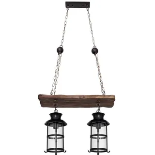 PRENDELUZ Rustikaler 2xe27 Anhänger in braun, ideal für die Beleuchtung und Dekoration von warmen und gemütlichen Räumen.