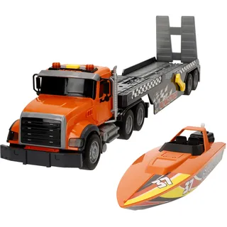 ColorBaby Speed & Go 39296 LKW-Trailer, inkl. Boot, Reibungssystem, Maßstab 1:14, Lichter und Geräusche, Spielzeug für Kinder von 3 Jahren, große Spielzeug-LKW