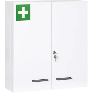 kleankin Medizinschrank, 2-türiger mit 6 Einlegeböden Stahl Weiß 55 x 18 x 60 cm